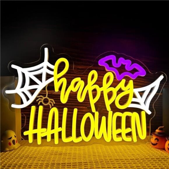 Halloween neon signs Spider Web Light Sign bat neon sign for bedroom decorations - Picture 1 of 6